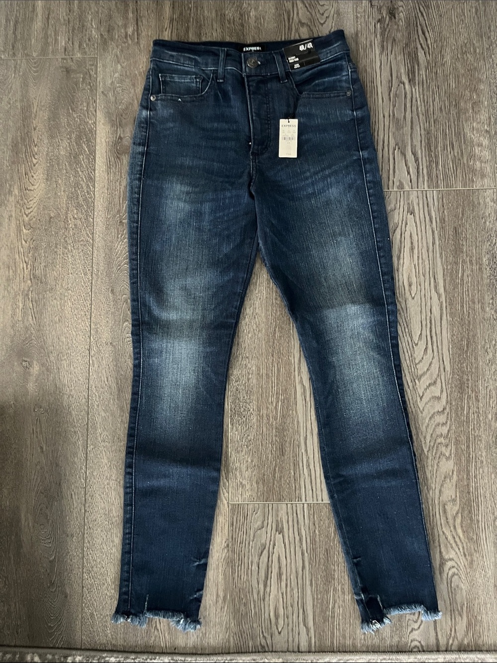 Express Dark Indigo Raw Hem Straight Jeans